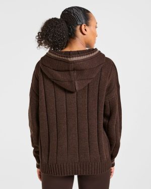 Athletics Oversized Knitted Hoodie - Brown: The Ultimate Cold-Weather Essential
