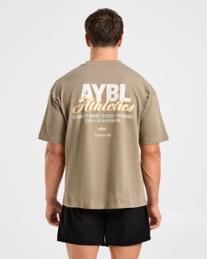 Athletics Script Oversized T Shirt - Olive Sand: The Ultimate Comfort Upgrade