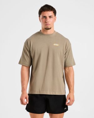 Athletics Script Oversized T Shirt - Olive Sand: The Ultimate Comfort Upgrade