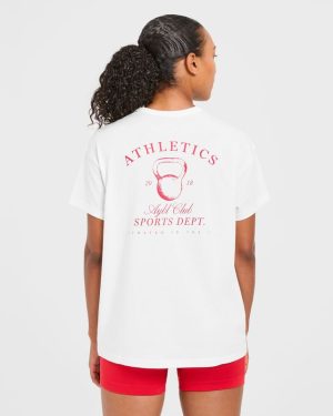 Athletics Sport Dept Oversized T-Shirt - White/Red: The Ultimate Comfort & Style Fusion