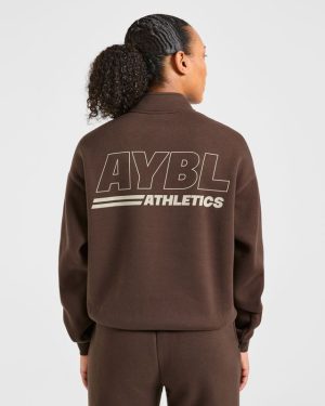 Athletics Track Oversized 1/4 Zip Pullover - Brown/Sand