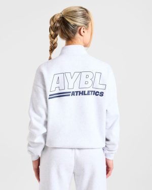 Athletics Track Oversized 1/4 Zip Pullover - Heather Grey/Navy