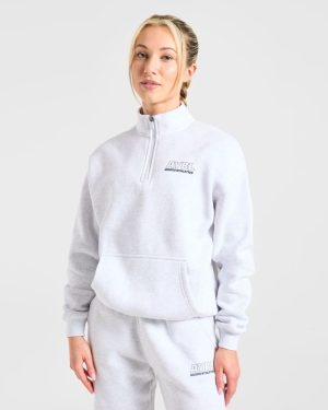 Athletics Track Oversized 1/4 Zip Pullover - Heather Grey/Navy