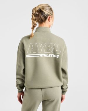 Athletics Track Oversized 1/4 Zip Pullover - Muted Olive