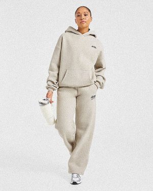 AYBL Sports Club Oversized Straight Leg Joggers - Sand/Navy