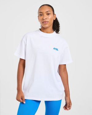 AYBL Sports Club Oversized T-Shirt: The Ultimate White/Cobalt Essential
