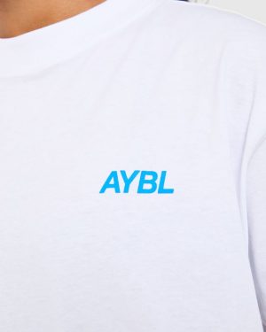 AYBL Sports Club Oversized T-Shirt: The Ultimate White/Cobalt Essential