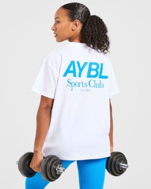 AYBL Sports Club Oversized T-Shirt: The Ultimate White/Cobalt Essential