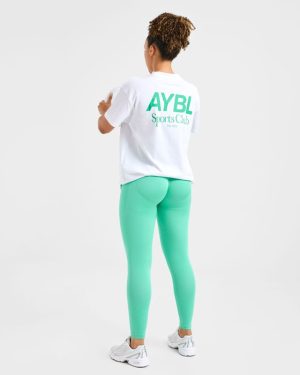 AYBL Sports Club Oversized T-Shirt: The Ultimate White & Racing Green Essential