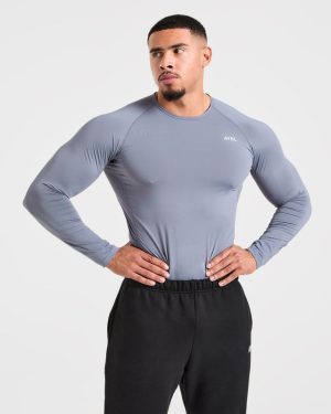 Slate Grey Compression Long Sleeve T-Shirt | Advanced Muscle Support
