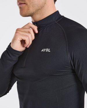 Essential Seamless 1/4 Zip Pullover - Black