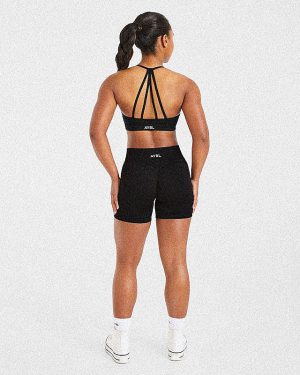 Essential V Neck Strappy Sports Bra - Black