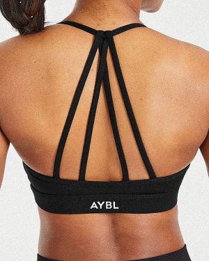 Essential V Neck Strappy Sports Bra - Black