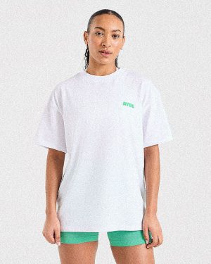 Focused Wavy Oversized T Shirt - White/Green: The Ultimate Comfort Tee