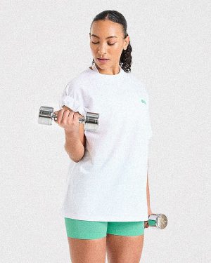 Focused Wavy Oversized T Shirt - White/Green: The Ultimate Comfort Tee
