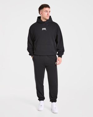Heavy Lifting Gothic Oversized Hoodie - Black/Off White