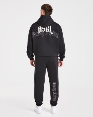 Heavy Lifting Gothic Oversized Hoodie - Black/Off White