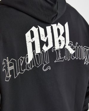 Heavy Lifting Gothic Oversized Hoodie - Black/Off White