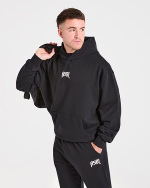 Heavy Lifting Gothic Oversized Hoodie - Black/Off White