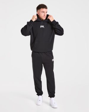 Heavy Lifting Gothic Oversized Hoodie - Black/Off White