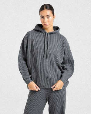 Ultimate Comfort: Charcoal Oversized Knit Hoodie for Modern Lounging