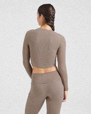 Lounge Ribbed Long Sleeve - Mocha: The Ultimate Sculpting Comfort Wear
