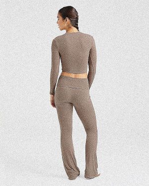 Lounge Ribbed Long Sleeve - Mocha: The Ultimate Sculpting Comfort Wear