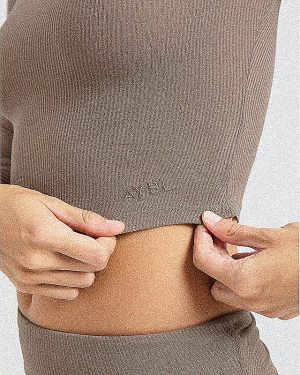 Lounge Ribbed Long Sleeve - Mocha: The Ultimate Sculpting Comfort Wear