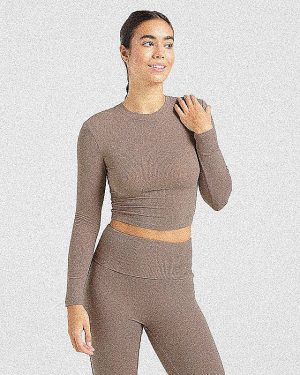 Lounge Ribbed Long Sleeve - Mocha: The Ultimate Sculpting Comfort Wear