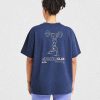 Power Lifting Illustration Oversized T-Shirt - Blue