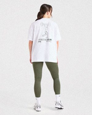 Power Lifting Illustration Oversized T-Shirt - White/Green