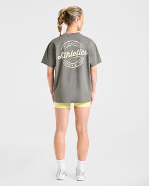 Retro Athletics Club Oversized T Shirt - Charcoal/Butter