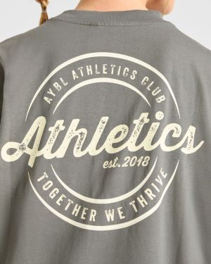 Retro Athletics Club Oversized T Shirt - Charcoal/Butter