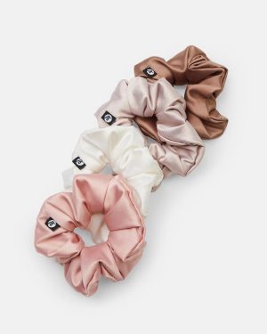 Premium Silky Scrunchie 4-Pack: White, Champagne, Pink & Mocha