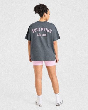 Sculpting Season Oversized T-Shirt: The Ultimate Grey/Pink Everyday Essential