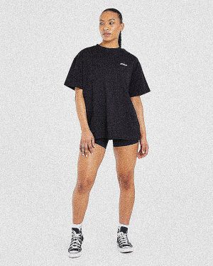 Sports Club Wavy Oversized T-Shirt - Black