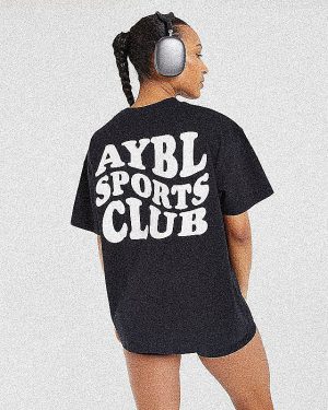 Sports Club Wavy Oversized T-Shirt - Black