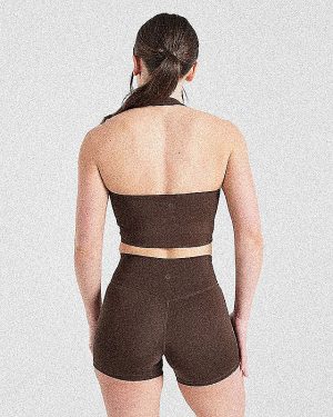 Staple Halterneck Crop Top - Brown: The Ultimate Workout Essential
