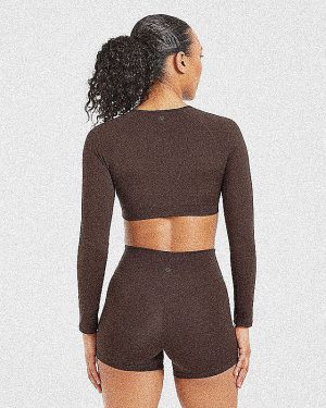Staple Long Sleeve Crop Top - Coffee Brown: The Ultimate Sculpting Workout Essential