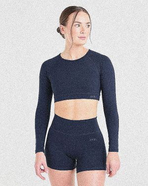 Staple Long Sleeve Crop Top - Navy: The Ultimate Performance Essential