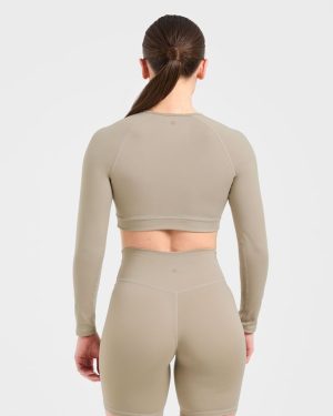 Staple Long Sleeve Crop Top - Muted Taupe: The Ultimate Sculpting Workout Essential