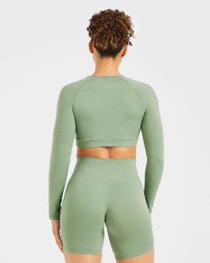 Staple Long Sleeve Crop Top - Olive Green: The Ultimate Sculpting Workout Essential