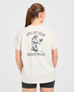 Strong Women Graphic Oversized T Shirt - Beige/Charcoal