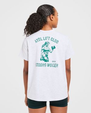 Strong Women Graphic Oversized T Shirt - Grey Marl/Green