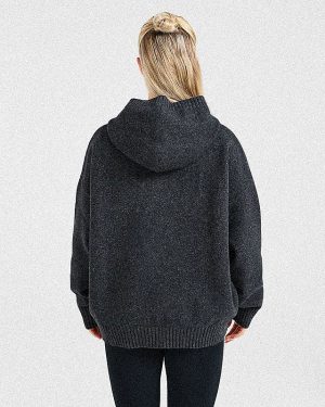 Varsity Oversized Knitted Hoodie - Charcoal: The Ultimate Comfort Statement