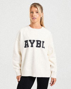 Varsity Oversized Knitted Sweater - Off White
